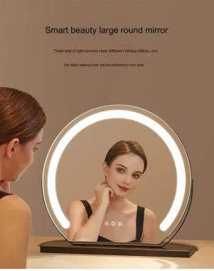 LED Light Half Round Lighted Makeup Mirror, 3 Color Lighting Modes, Makeup Fill Plug Rechargeable Smart Touch Control, 360 Degree Rotation (Black, 30CM)