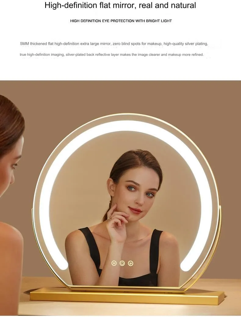 LED Light Half Round Lighted Makeup Mirror, 3 Color Lighting Modes, Makeup Fill Plug Rechargeable Smart Touch Control, 360 Degree Rotation (Black, 30CM)