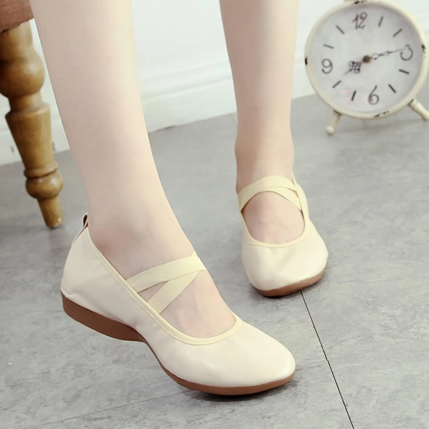 Leisure Women's Summer Soft Sole Solid Color Non Slip Wedges Round Toe Breathable Dancing Womens Shoes Casual Slip on