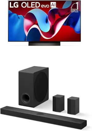 LG 48-Inch Class OLED evo C4 Series Smart TV 4K Processor Flat Screen with Alexa Built-in (OLED48C4PUA, 2024), 5.1.3 ch. Sound Bar with Wireless Dolby Atmos and Rear Speakers
