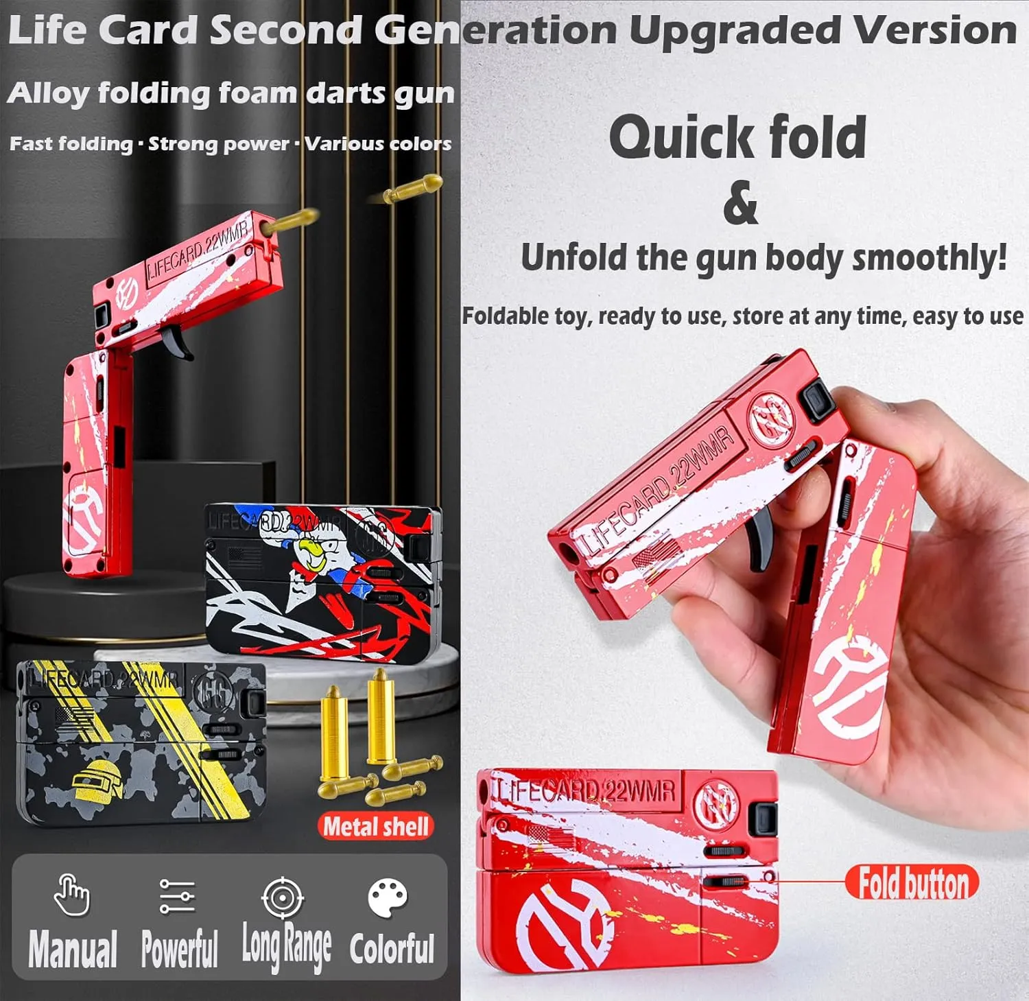 Life Card Toy Pistol Foldable Blaster Transforming Toys Shooting Gun Darts Guns Set for 5 6 7 8 Year Old Boys Gift Camouflage Stars