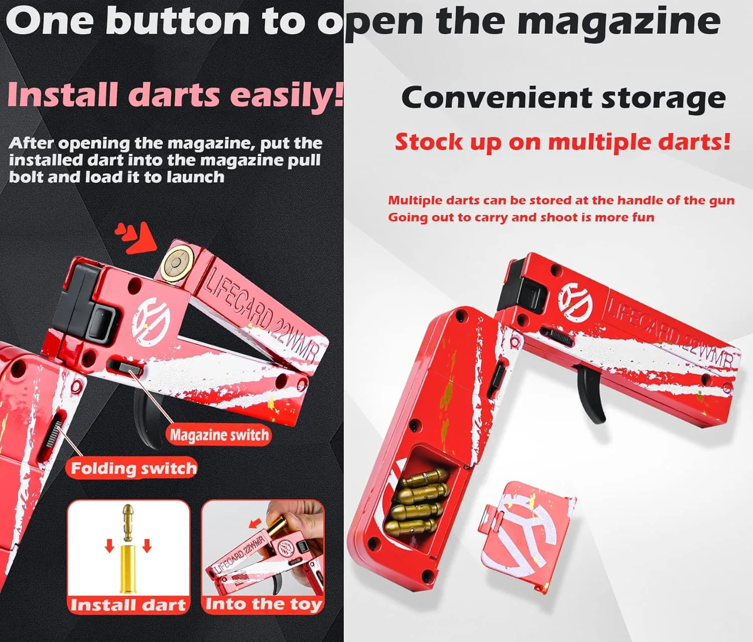 Life Card Toy Pistol Foldable Blaster Transforming Toys Shooting Gun Darts Guns Set for 5 6 7 8 Year Old Boys Gift Camouflage Stars