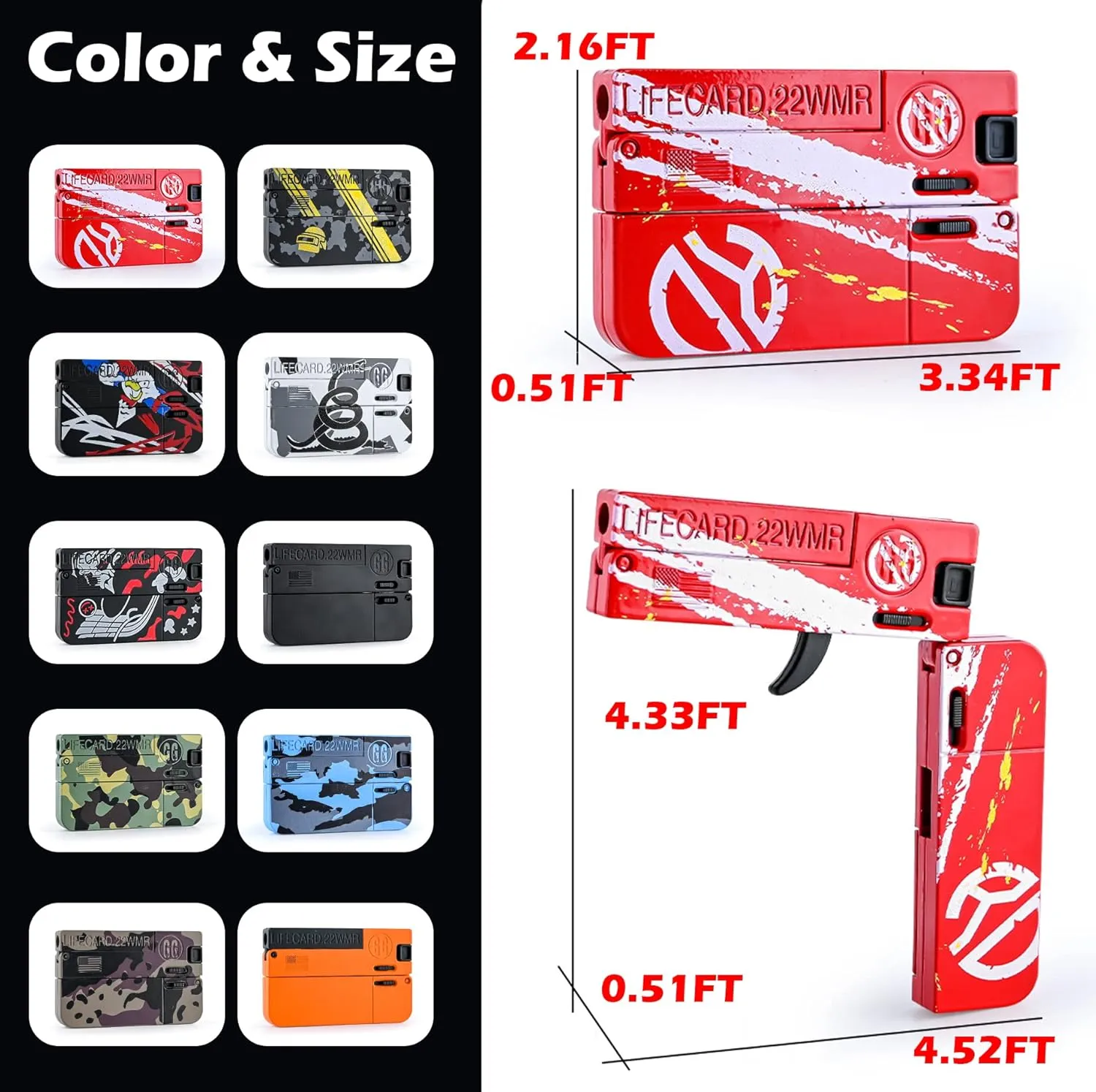 Life Card Toy Pistol Foldable Blaster Transforming Toys Shooting Gun Darts Guns Set for 5 6 7 8 Year Old Boys Gift Camouflage Stars