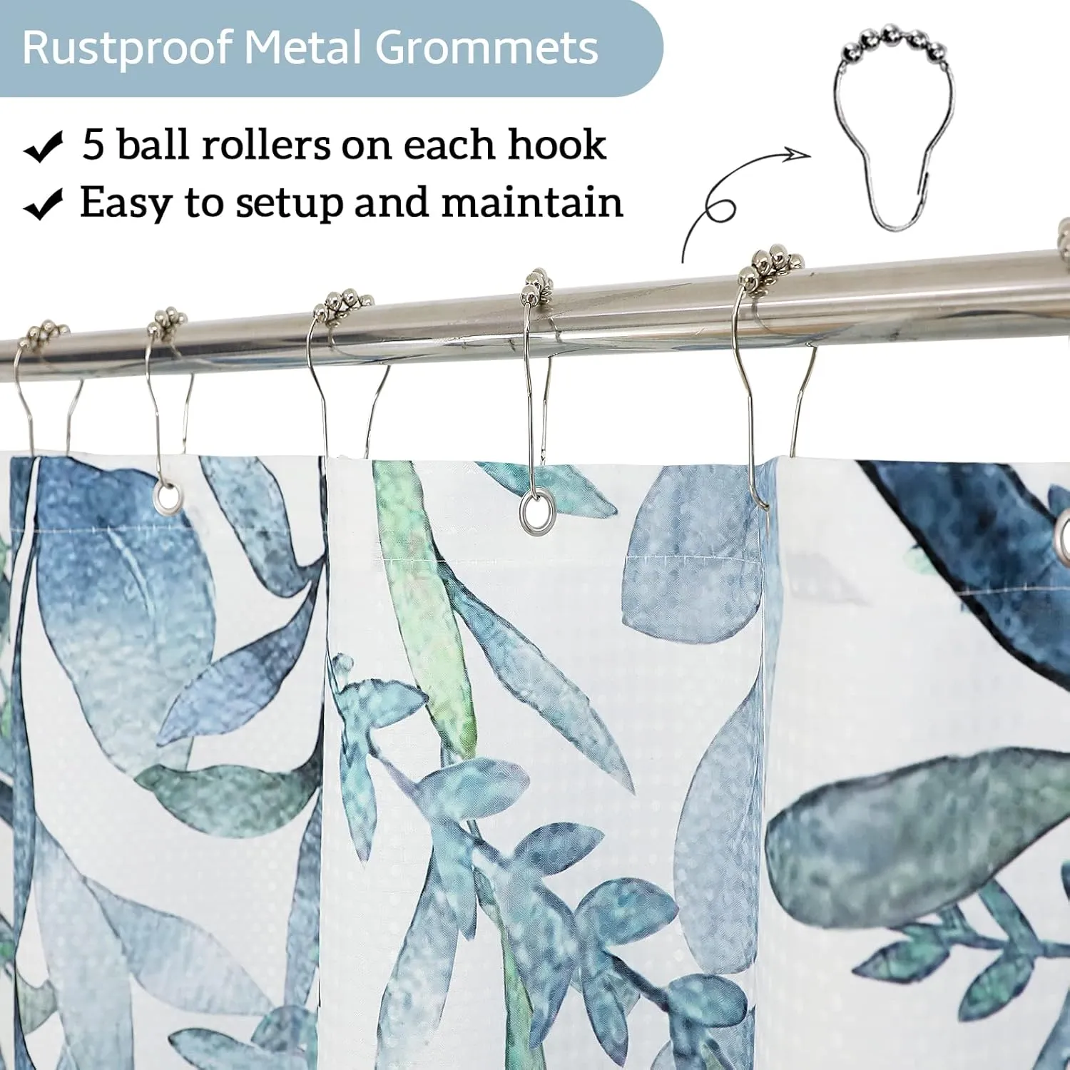 Light Blue Eucalyptus Shower Curtain for Bathroom Dusty Blue Nature Botanical Shower Curtain Set Waffle Floral Leaf Bath Decor Spring Natural Leaves Bath Curtains Greyish Bathroom Set 72x72