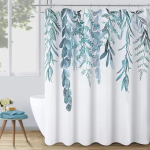 Light Blue Eucalyptus Shower Curtain for Bathroom Dusty Blue Nature Botanical Shower Curtain Set Waffle Floral Leaf Bath Decor Spring Natural Leaves Bath Curtains Greyish Bathroom Set 72x72