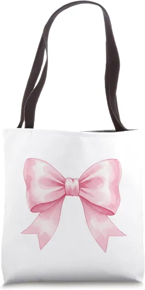 Light Pink Bow Ribbon Aesthetic Girly Bow in Watercolor Tote Bag