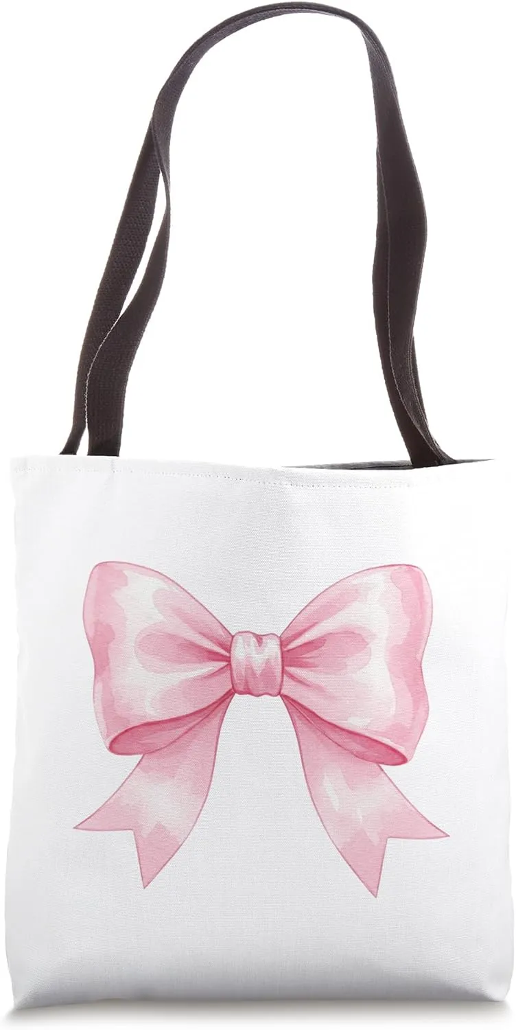 Light Pink Bow Ribbon Aesthetic Girly Bow in Watercolor Tote Bag