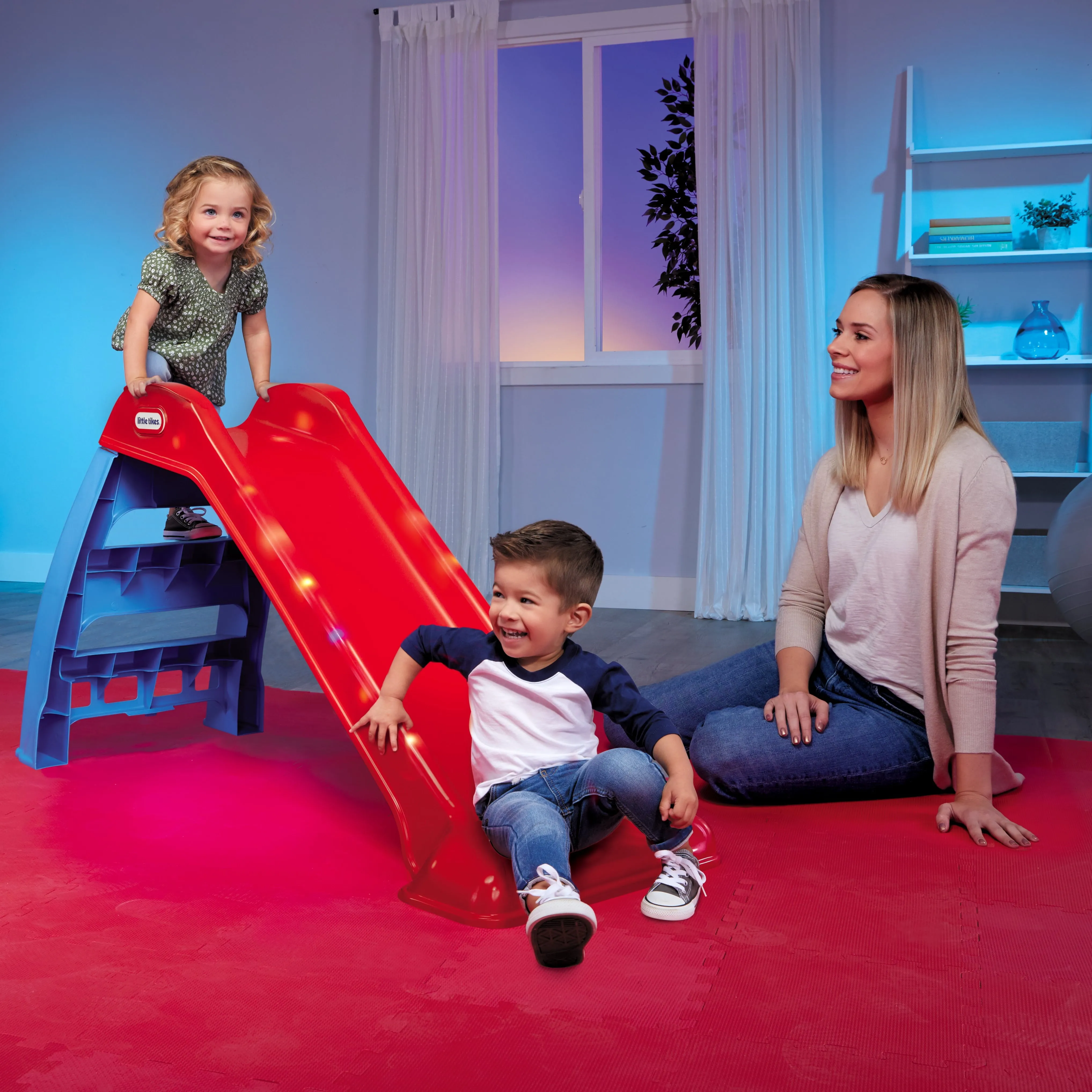 Light up First Slide Indoor Outdoor Playground Slide, Folding Easy Storage, Red, Blue, Kids Toddlers Boys Girls, 18 Months to 6 Years