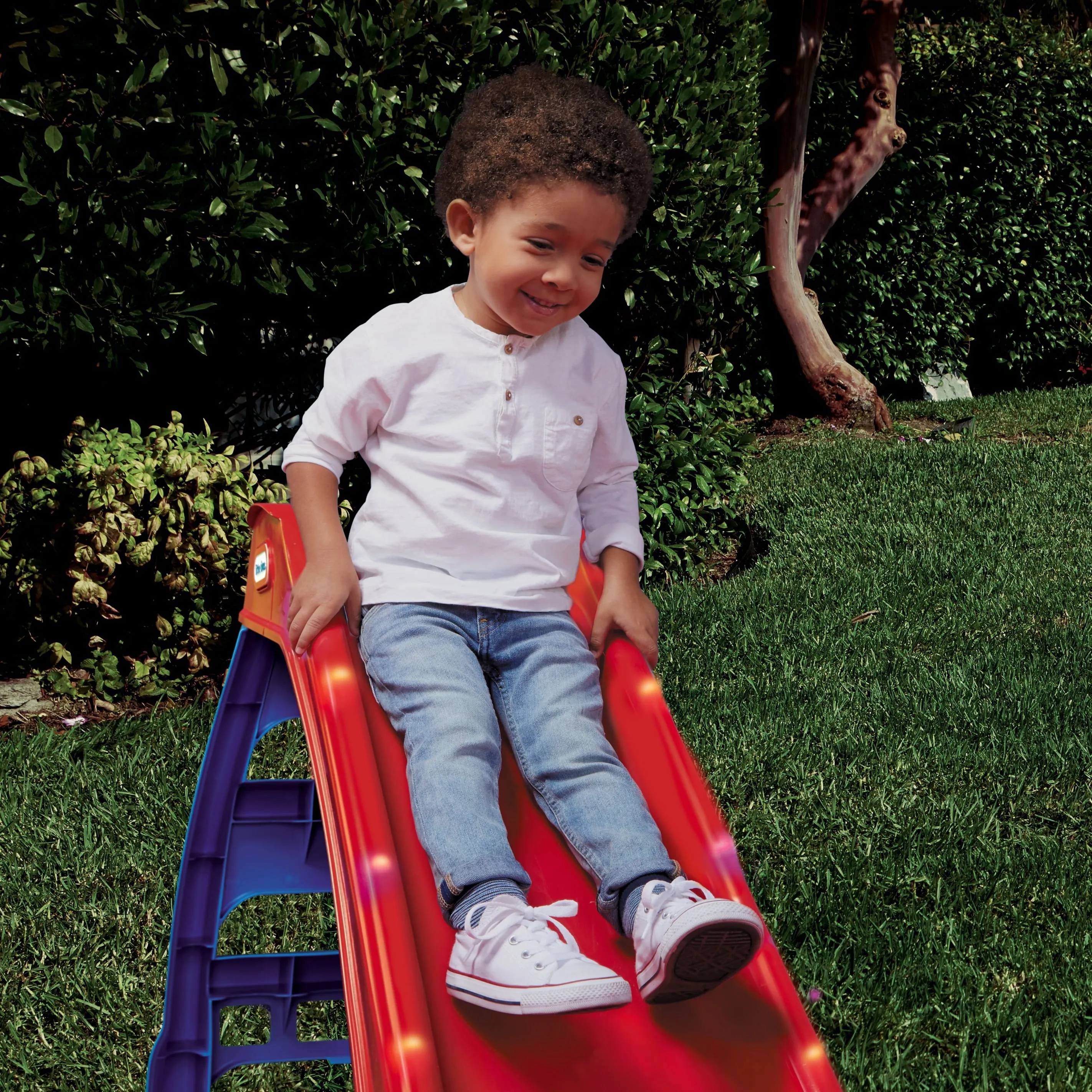 Light up First Slide Indoor Outdoor Playground Slide, Folding Easy Storage, Red, Blue, Kids Toddlers Boys Girls, 18 Months to 6 Years