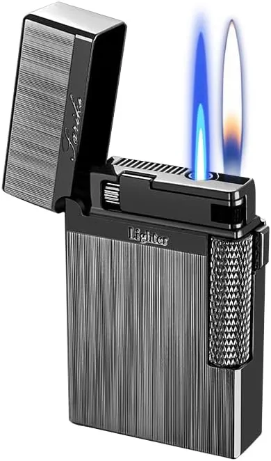 Lighters Soft Flame Lighter Retro Grinding Wheel Traditional Butane Torch Lighter with Adjustable Flame Dial Vertical Ignition Roller Classic Metal Relief Lighter (Black Wire Drawing)