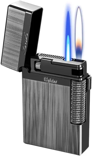 Lighters Soft Flame Lighter Retro Grinding Wheel Traditional Butane Torch Lighter with Adjustable Flame Dial Vertical Ignition Roller Classic Metal Relief Lighter (Black Wire Drawing)