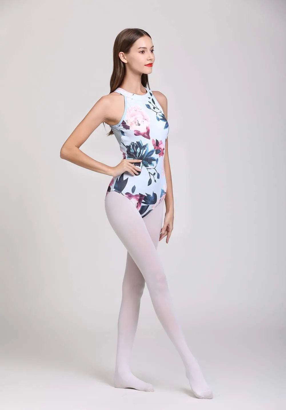 Limiles Women's Halter Neck Bodysuit Keyhole Back Gymnastic Ballet Dance Leotard Tops Dancewear Costumes