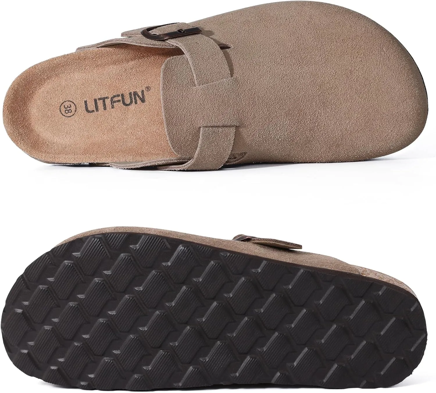 Litfun Women's Genuine Suede Clogs Soft Footbed Leather Potato Shoes Comfort Slip On Clogs with Arch Support