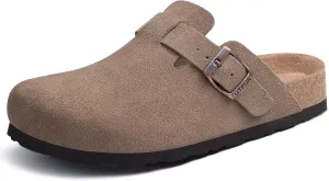Litfun Women's Genuine Suede Clogs Soft Footbed Leather Potato Shoes Comfort Slip On Clogs with Arch Support