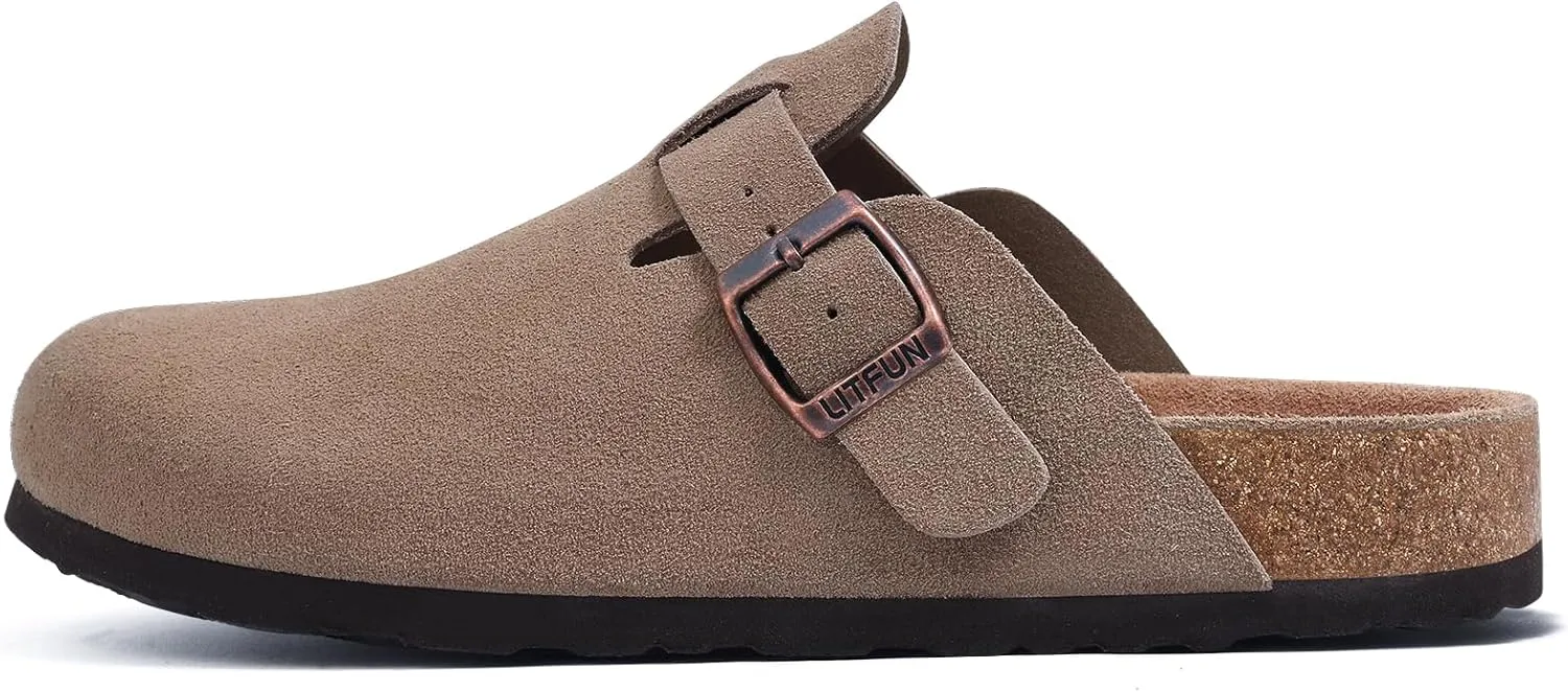 Litfun Women's Genuine Suede Clogs Soft Footbed Leather Potato Shoes Comfort Slip On Clogs with Arch Support