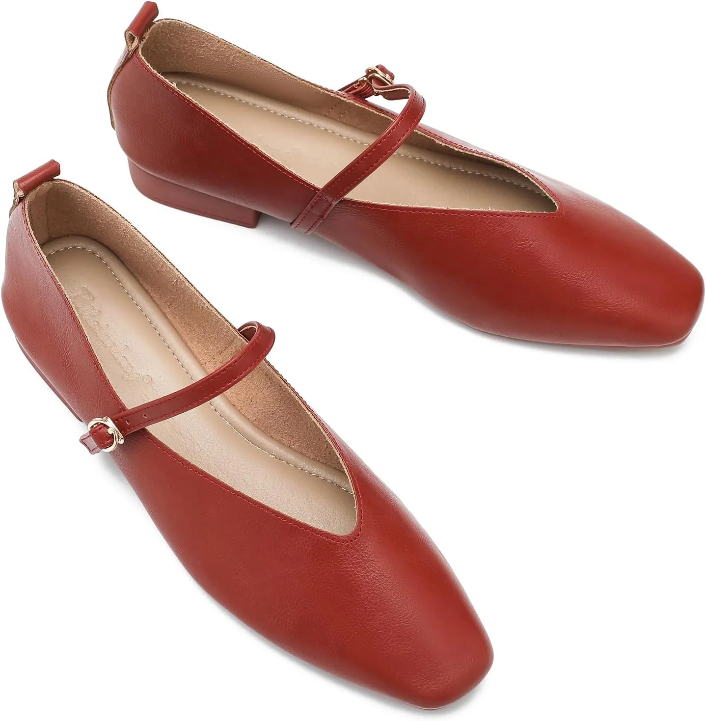 LIURUIJIA Women's Mary Jane Ballet Flats Dress Shoes Square Toe Ankle Strap Casual Dressy Comfortable Retro Foldable Shoes