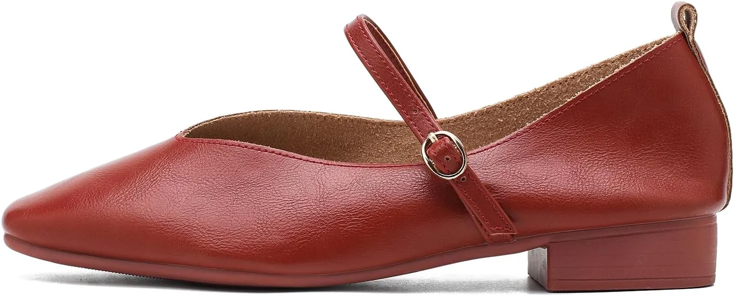LIURUIJIA Women's Mary Jane Ballet Flats Dress Shoes Square Toe Ankle Strap Casual Dressy Comfortable Retro Foldable Shoes