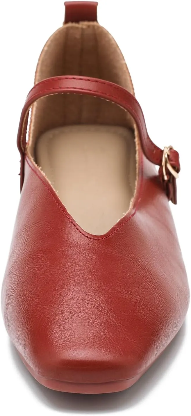 LIURUIJIA Women's Mary Jane Ballet Flats Dress Shoes Square Toe Ankle Strap Casual Dressy Comfortable Retro Foldable Shoes