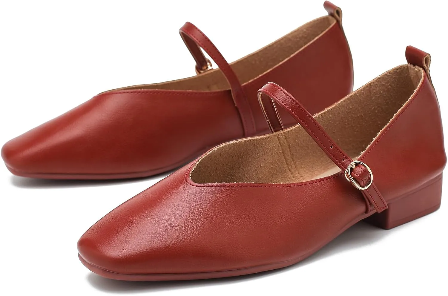 LIURUIJIA Women's Mary Jane Ballet Flats Dress Shoes Square Toe Ankle Strap Casual Dressy Comfortable Retro Foldable Shoes