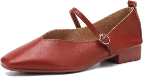LIURUIJIA Women's Mary Jane Ballet Flats Dress Shoes Square Toe Ankle Strap Casual Dressy Comfortable Retro Foldable Shoes