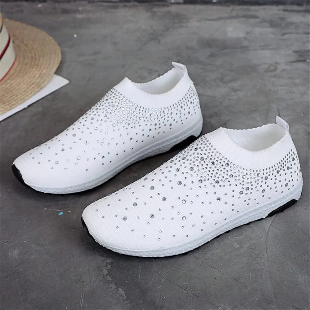 LLTMALL Women's Slip on Sock Sneakers Glitter Rhinestone Latin Jazz Folk Dance Easy Shoes