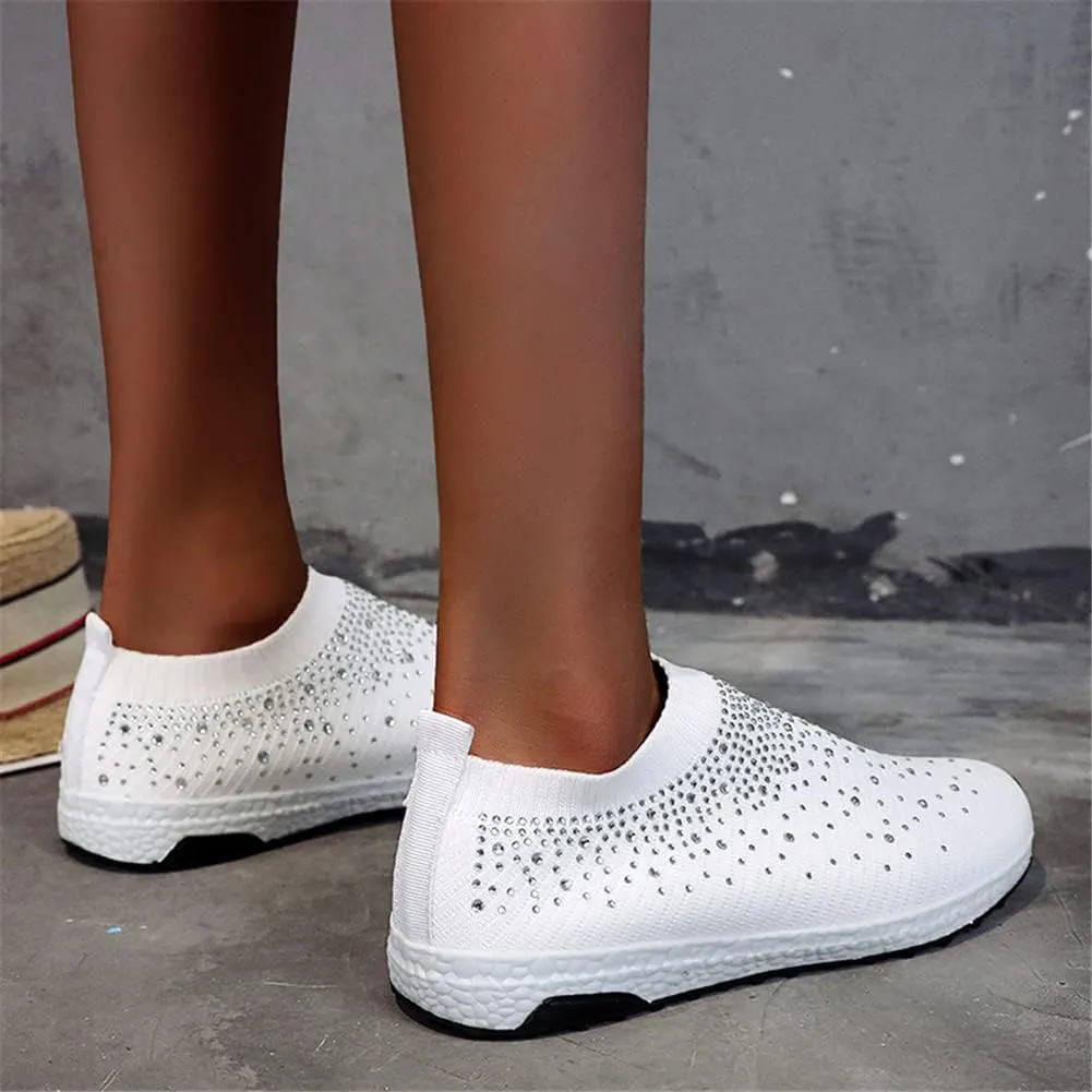 LLTMALL Women's Slip on Sock Sneakers Glitter Rhinestone Latin Jazz Folk Dance Easy Shoes