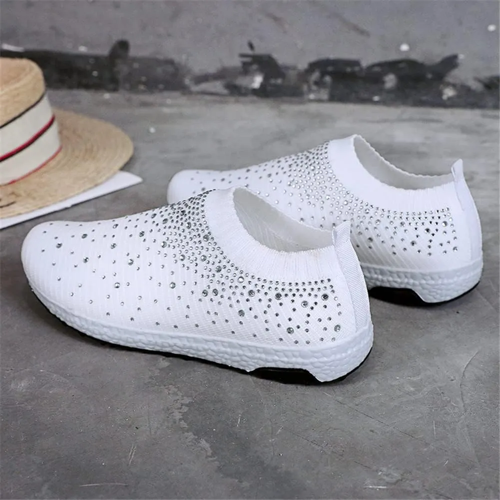 LLTMALL Women's Slip on Sock Sneakers Glitter Rhinestone Latin Jazz Folk Dance Easy Shoes