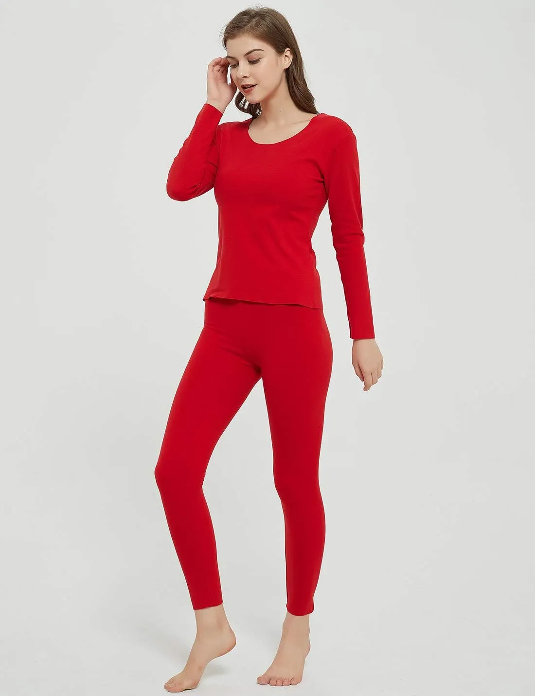 Locachy Cotton Thermal Underwear for Women Ultra Soft Long Johns Top & Bottom Set