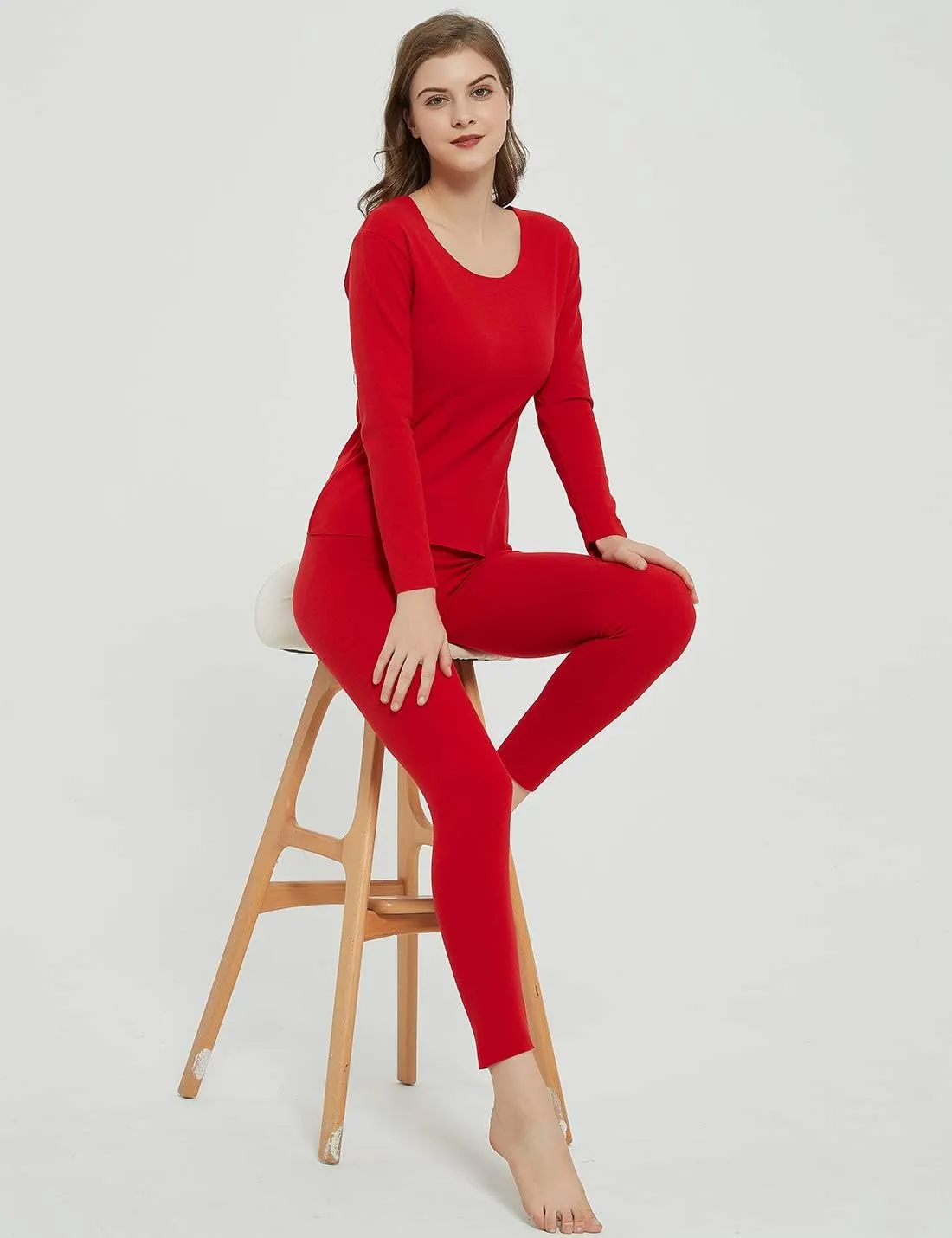 Locachy Cotton Thermal Underwear for Women Ultra Soft Long Johns Top & Bottom Set