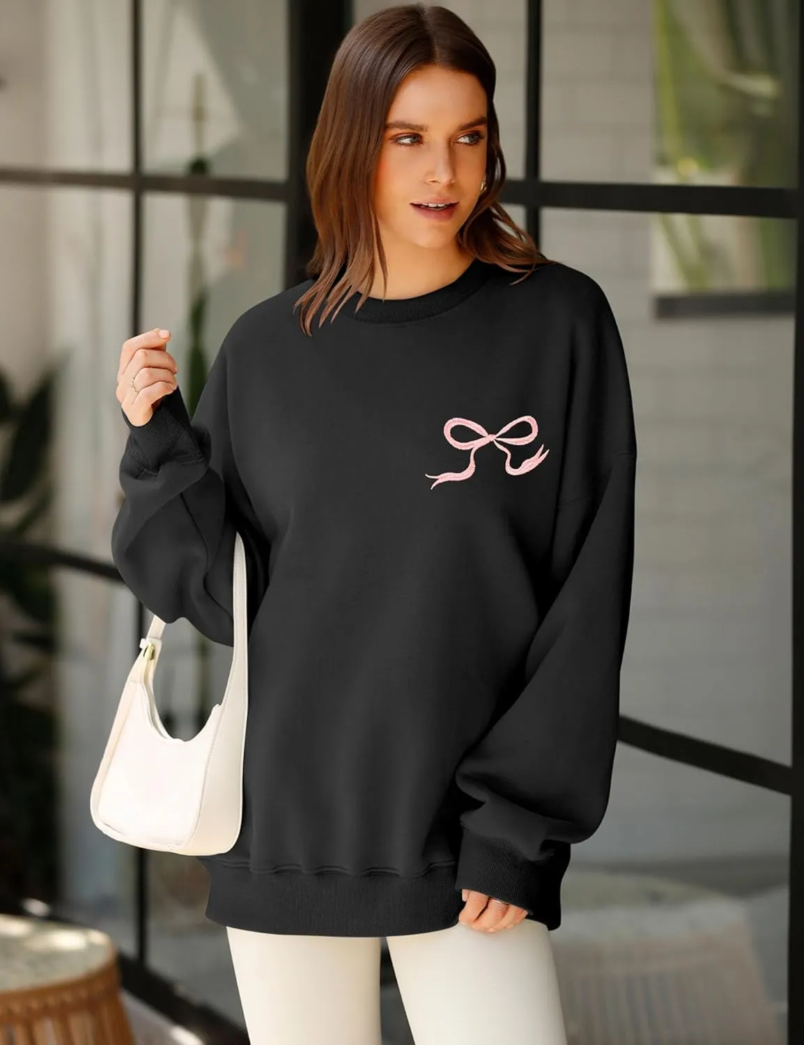 LOMON Oversized Sweatshirt for Women Crewneck Long Sleeve Casual Fleece Tops Graphic Hoodies Pullover Sweater