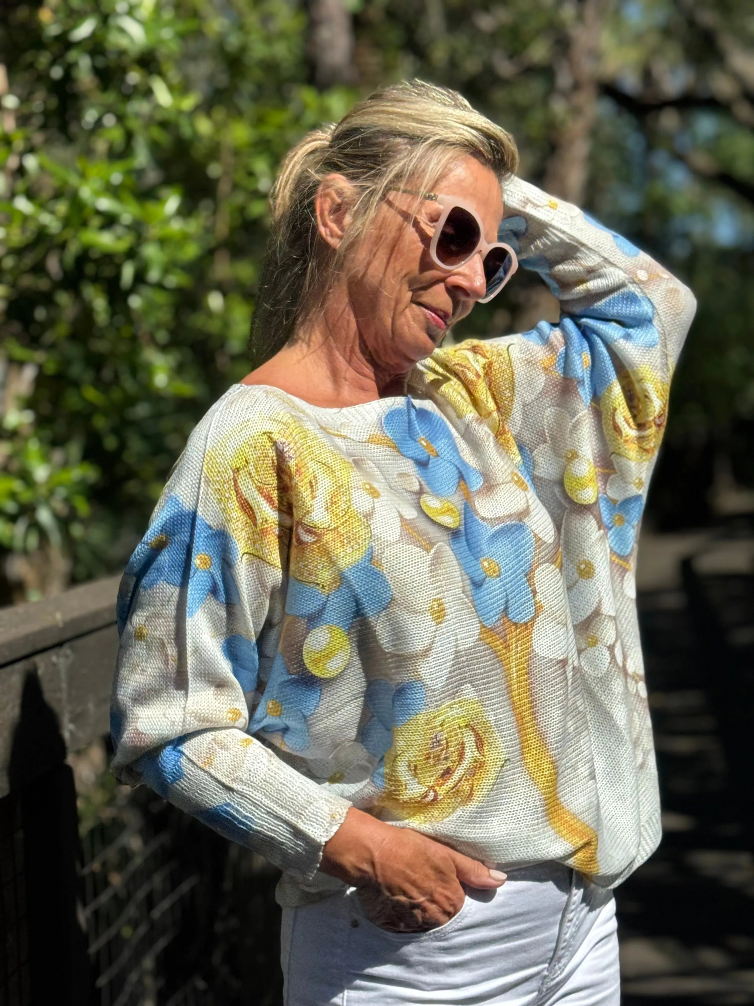 Long Sleeve Knit Sweater Spring Bloom - MADE IN ITALY