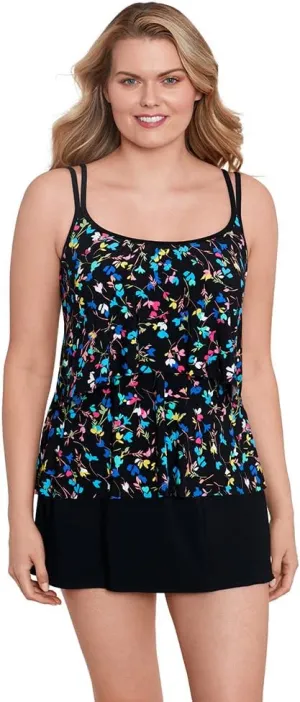 Longitude Women's Swimwear Double Ruffle Faux Skirtini One Piece Swimdress
