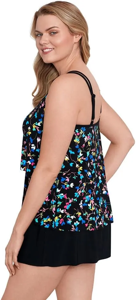 Longitude Women's Swimwear Double Ruffle Faux Skirtini One Piece Swimdress