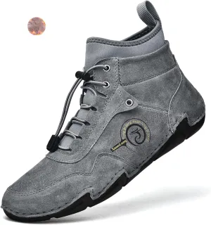 Lossarye Men's Handmade Suede Casual Chukka Boots Adjustable Waterproof Non-Slip Outdoor High Top Boots Slip-on Walking Driving Beck Shoes