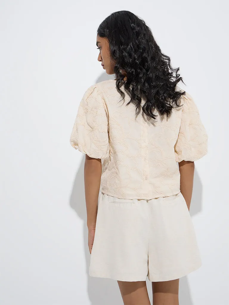 LOV Beige Embroidered Cotton Top