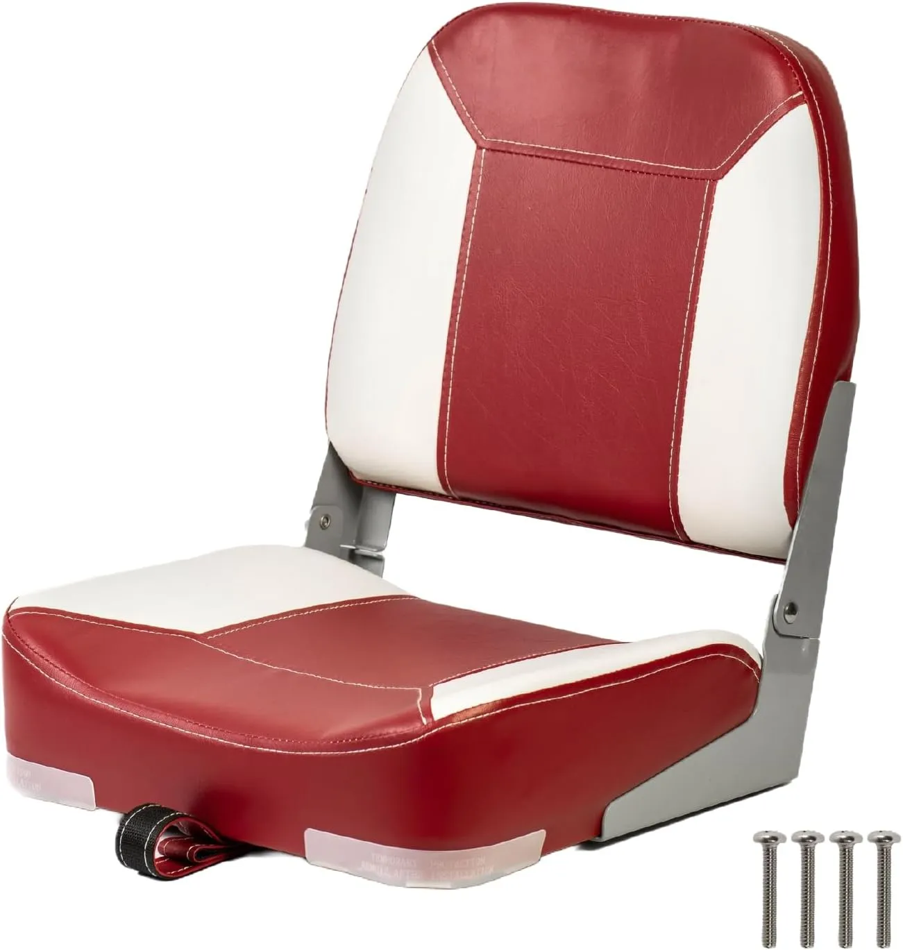 Low Back Padded Boat Seats, Folding Boat Seats, Waterproof Captain Boat Seat,1 Pack (Red & White)