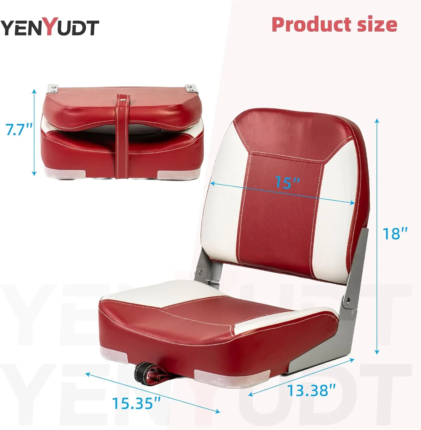 Low Back Padded Boat Seats, Folding Boat Seats, Waterproof Captain Boat Seat,1 Pack (Red & White)