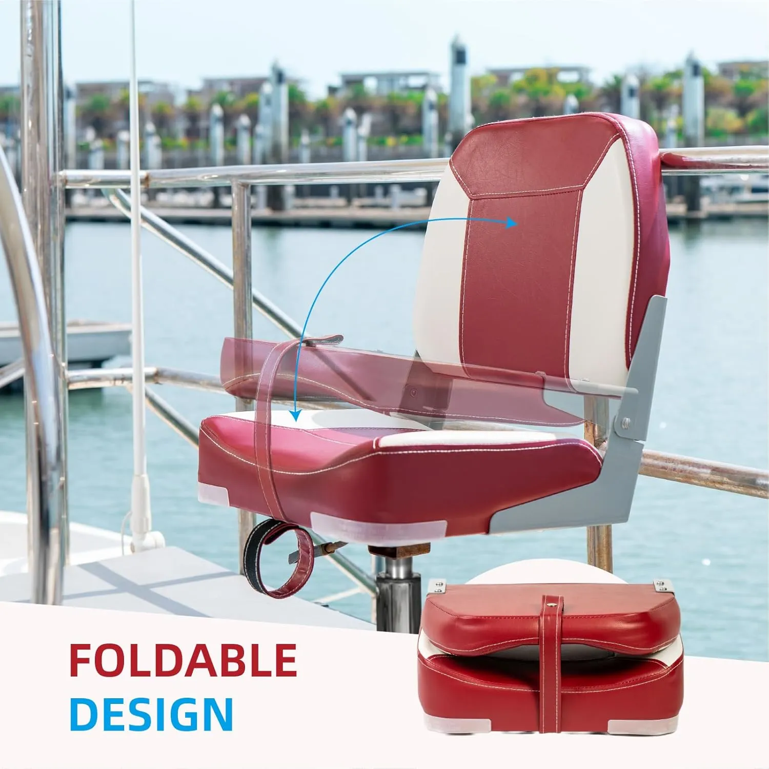 Low Back Padded Boat Seats, Folding Boat Seats, Waterproof Captain Boat Seat,1 Pack (Red & White)