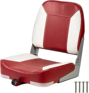 Low Back Padded Boat Seats, Folding Boat Seats, Waterproof Captain Boat Seat,1 Pack (Red & White)