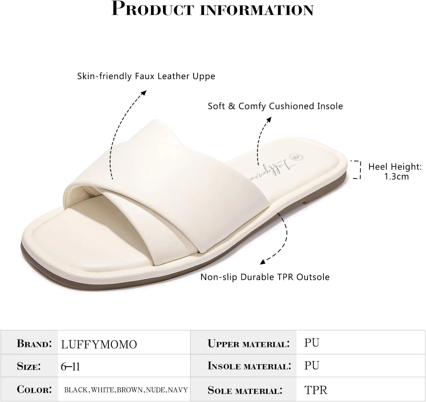 Luffymomo Womens Square Toe Flat Sandals Soft Leather Slide Sandals Cute Slip on Slippers for Summer
