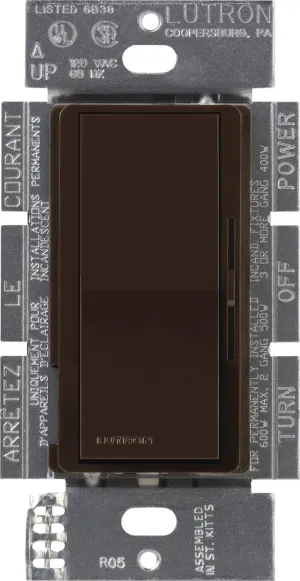 Lutron Diva Dimmer Switch for Incandescent Bulbs, 1000-Watt/Single-Pole Preset, DV-10P-BR, Brown