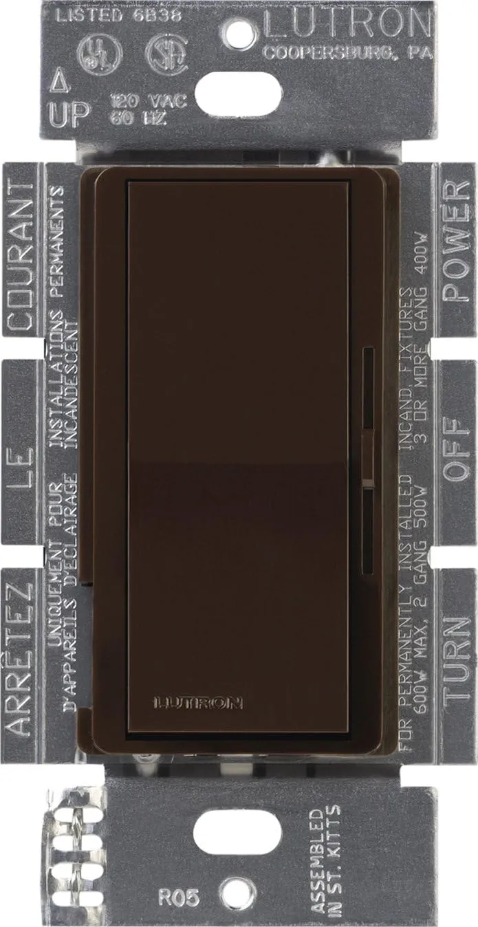 Lutron Diva Dimmer Switch for Incandescent Bulbs, 1000-Watt/Single-Pole Preset, DV-10P-BR, Brown