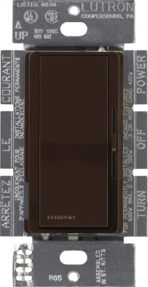 Lutron Diva Electronic Low Voltage Dimmer | 300-Watt, Single-Pole or 3-Way | DVELV-303P-BR, Brown