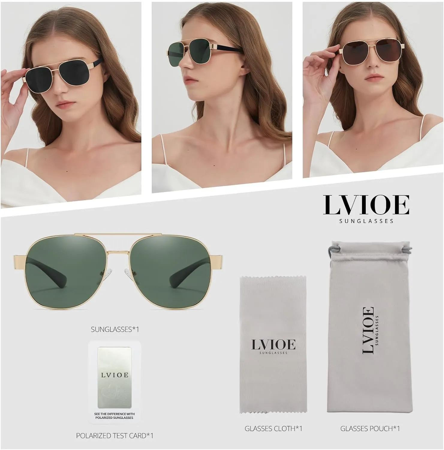 LVIOE Aviator Polarized Sunglasses for Men Women Trendy Classic Retro Shades with UV400 Protection for Driving Fishing LS1204