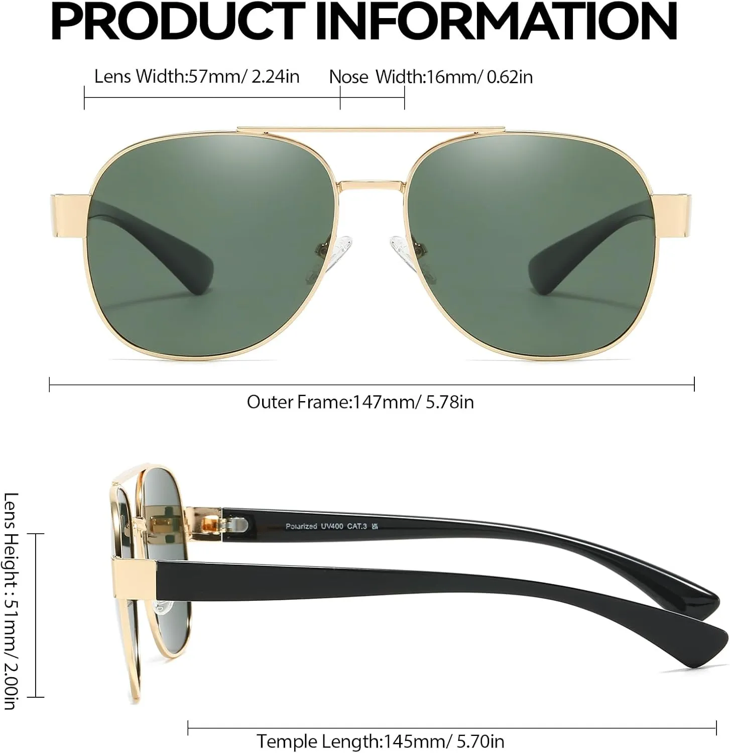 LVIOE Aviator Polarized Sunglasses for Men Women Trendy Classic Retro Shades with UV400 Protection for Driving Fishing LS1204