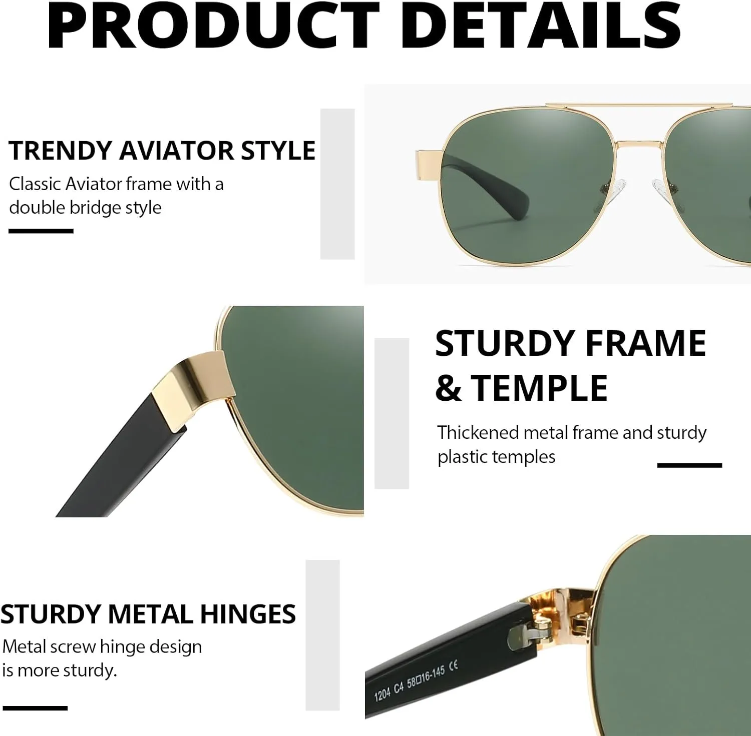 LVIOE Aviator Polarized Sunglasses for Men Women Trendy Classic Retro Shades with UV400 Protection for Driving Fishing LS1204
