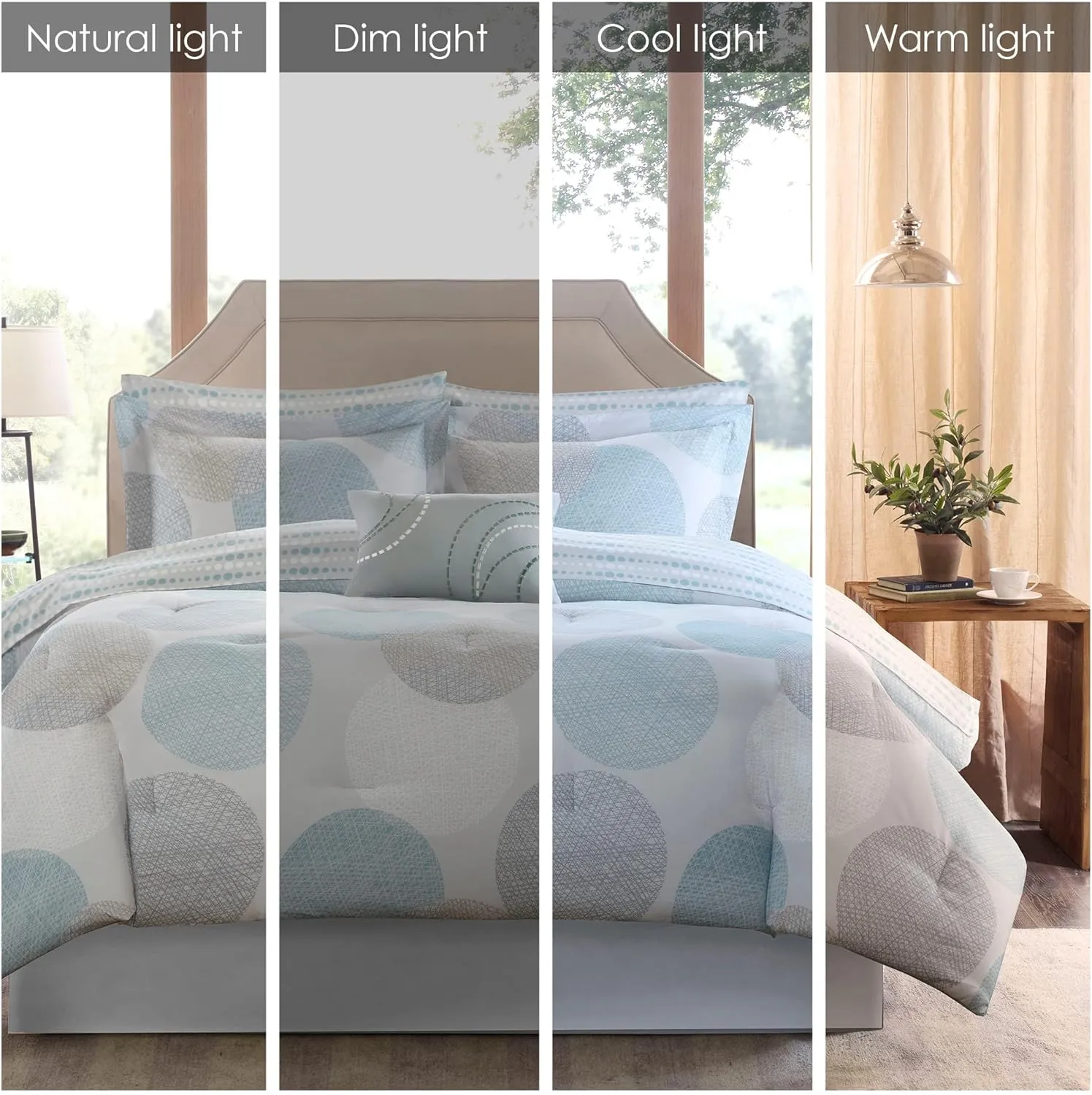 Madison Park Essentials Bed in a Bag Comforter, Vibrant Color Design All Season Down Alternative Cover with Complete Cotton Sheet Set, King(104"x92"), Knowles, Circular Aqua, 9 Piece