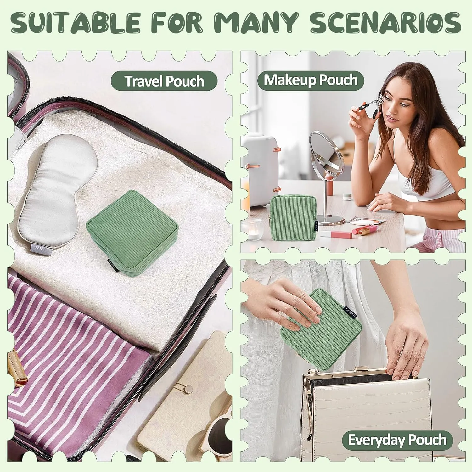 MAGEFY Small Makeup Bag for Purse Mini Cosmetics Bag Corduroy Cute Cosmetic Pouch for Women with Slip-in Pockets