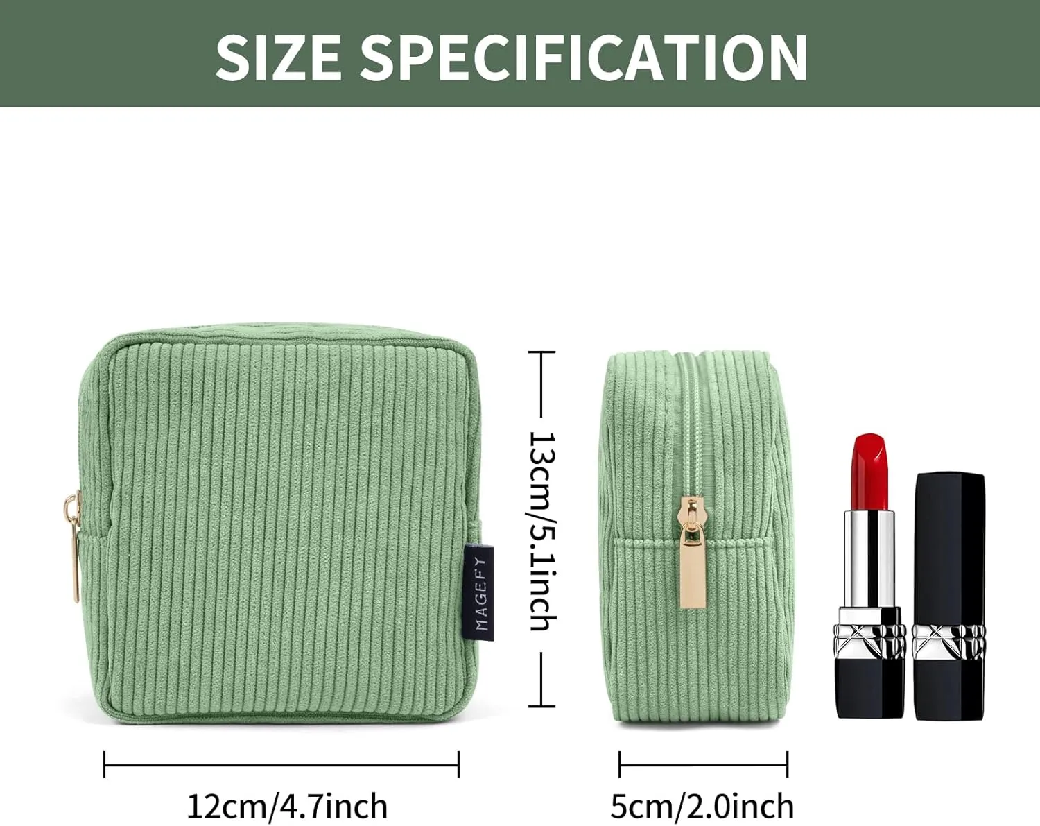 MAGEFY Small Makeup Bag for Purse Mini Cosmetics Bag Corduroy Cute Cosmetic Pouch for Women with Slip-in Pockets