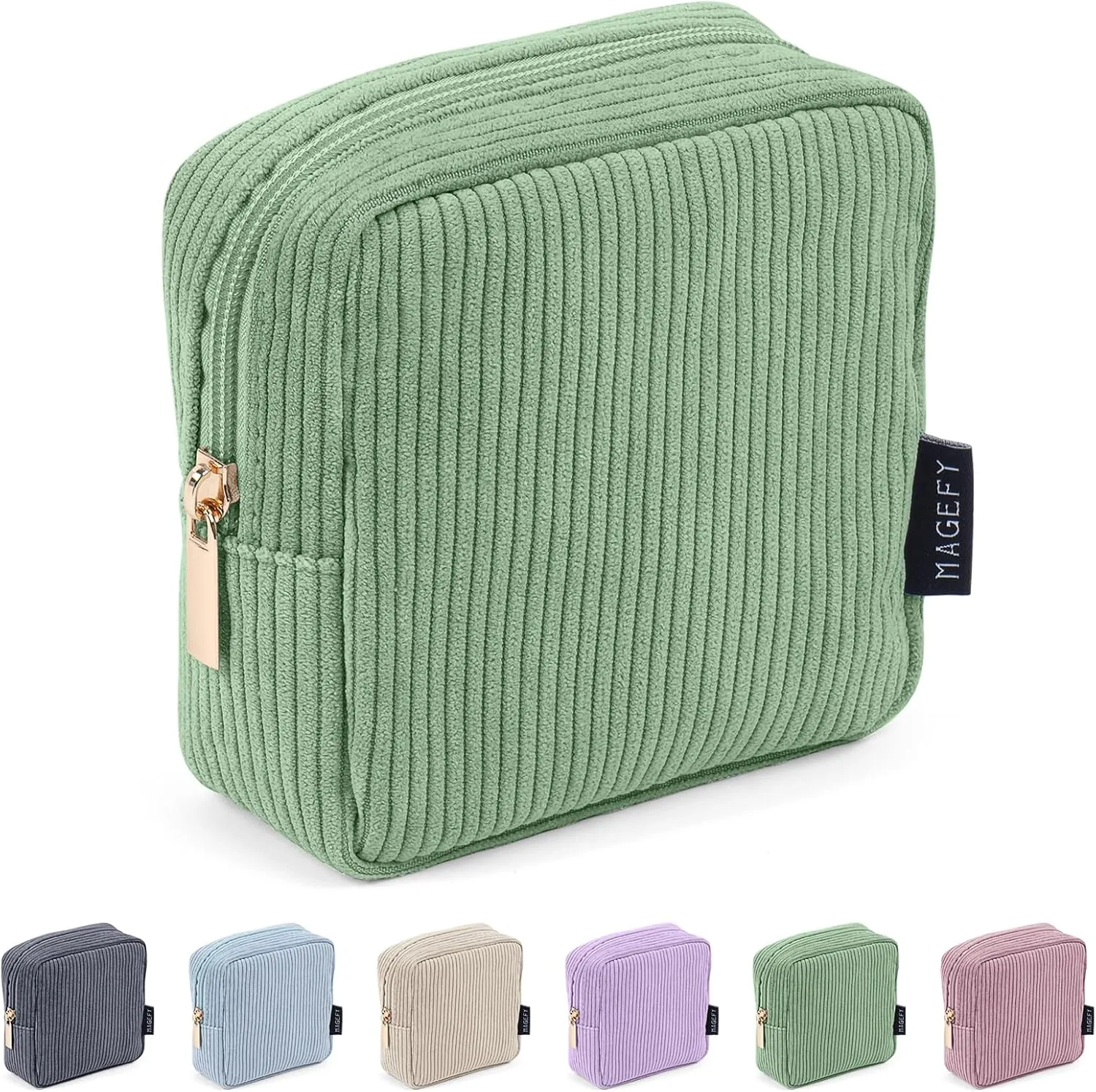 MAGEFY Small Makeup Bag for Purse Mini Cosmetics Bag Corduroy Cute Cosmetic Pouch for Women with Slip-in Pockets